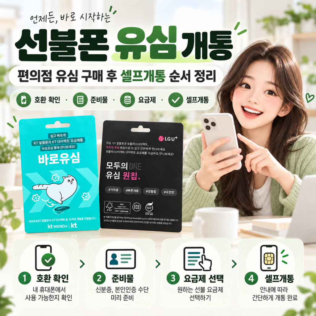 선불폰 유심 개통 편의점 유심 구매 후 셀프개통 순서 정리