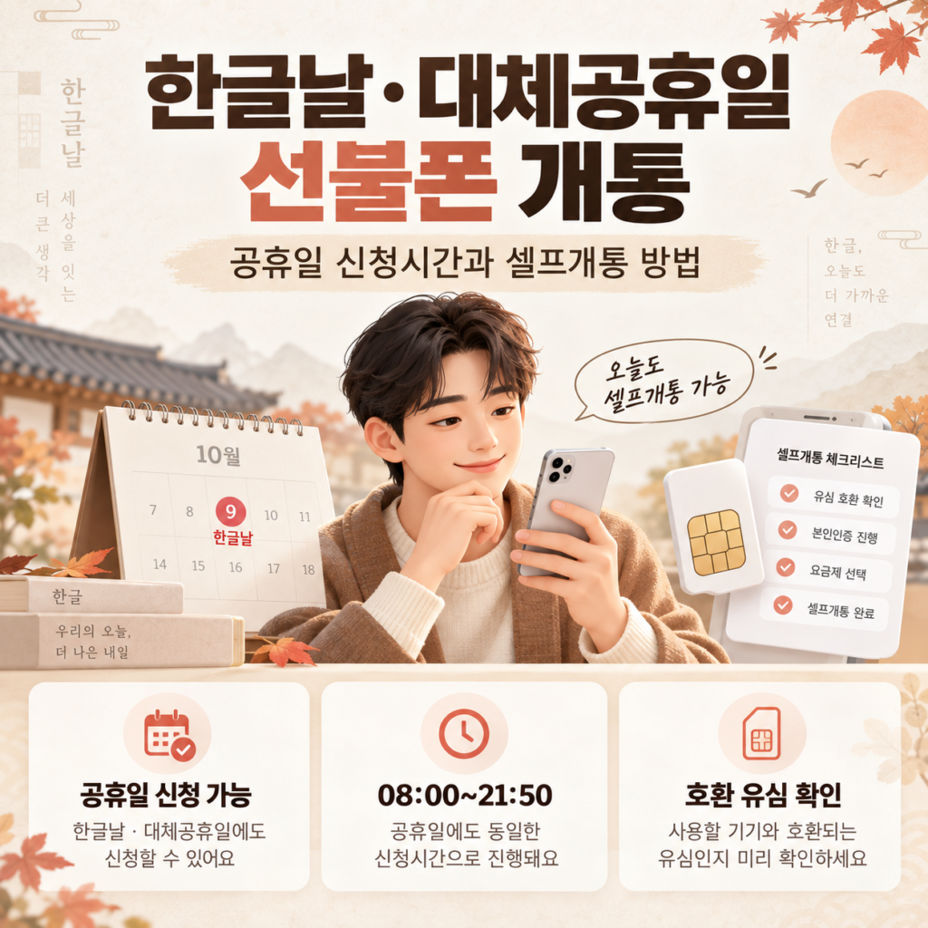 한글날·대체공휴일 선불폰 개통 공휴일 신청시간과 셀프개통 방법