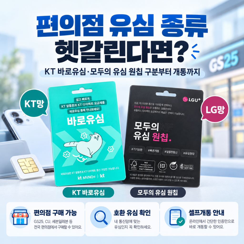 편의점 유심 종류 비교 KT 바로유심·LG 원칩 선택부터 셀프개통까지